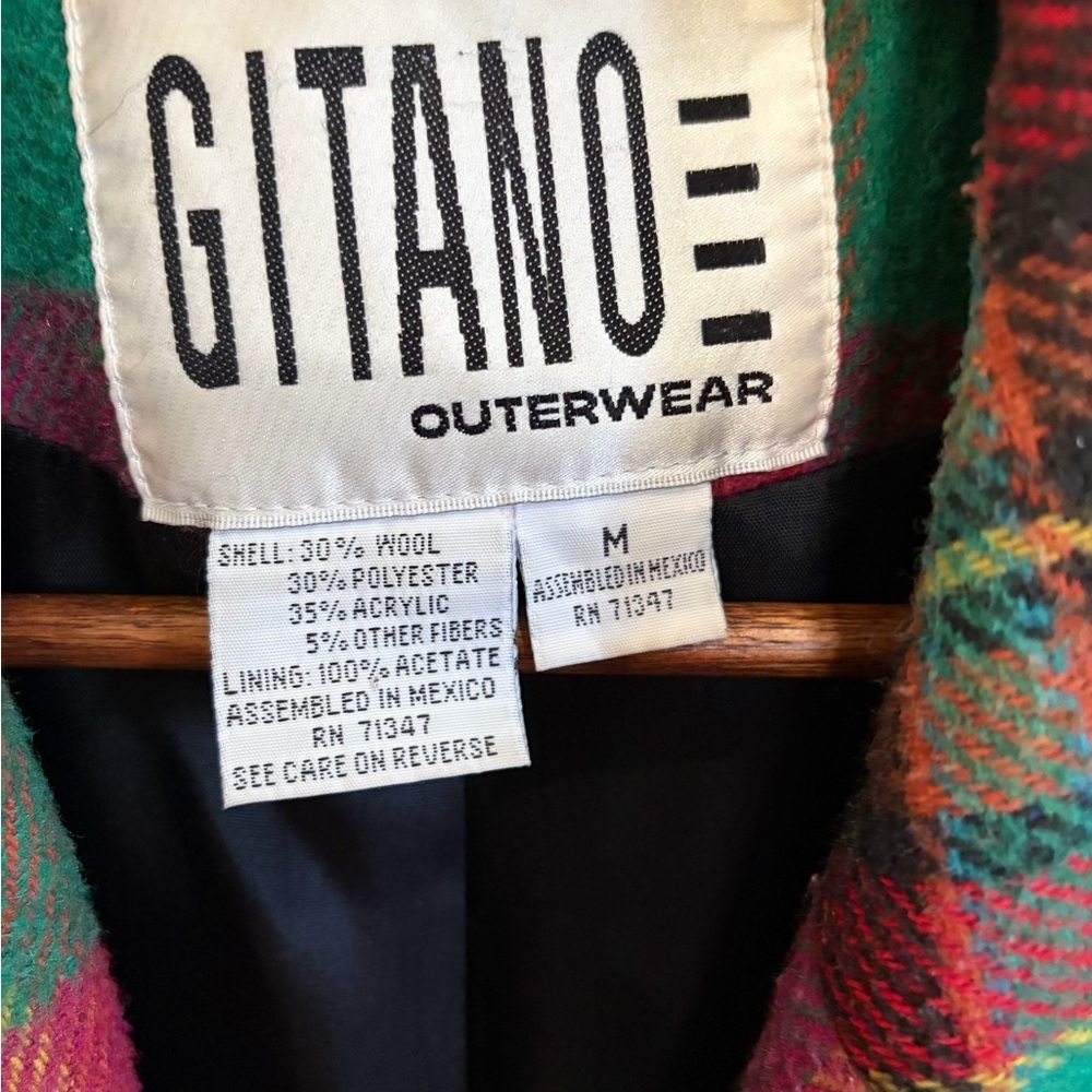Vintage Gitano Vibrant Patchwork Plaid Wool Blend Blazer - Picture 6 of 7